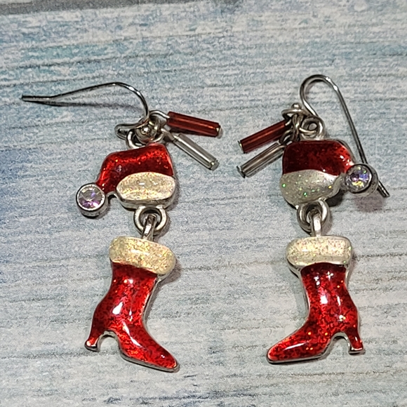 Festive Red Santa Hat and Boot Earrings - Picture 1 of 5